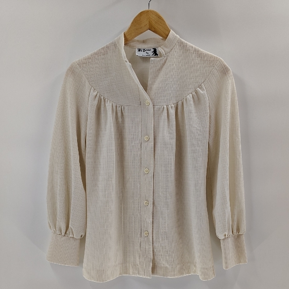 Mr Beau By RL Davis Buttons N Up Blouse Ecru Size 6 Small Vintage